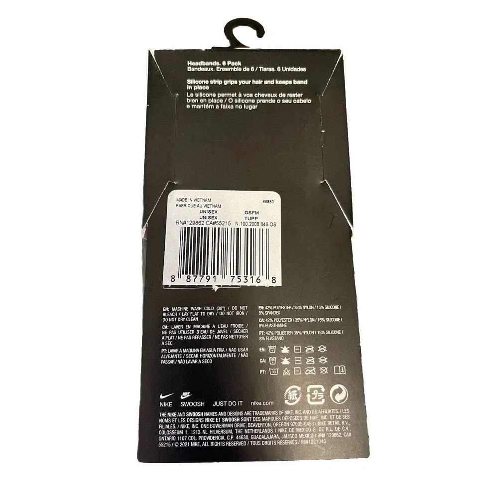 Nike Headband 6 Pack Hair Bands Colorful Silicone Slip Grip NEW